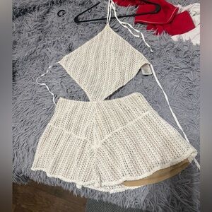 White Fox Boutique Cream Knit Skirt Set